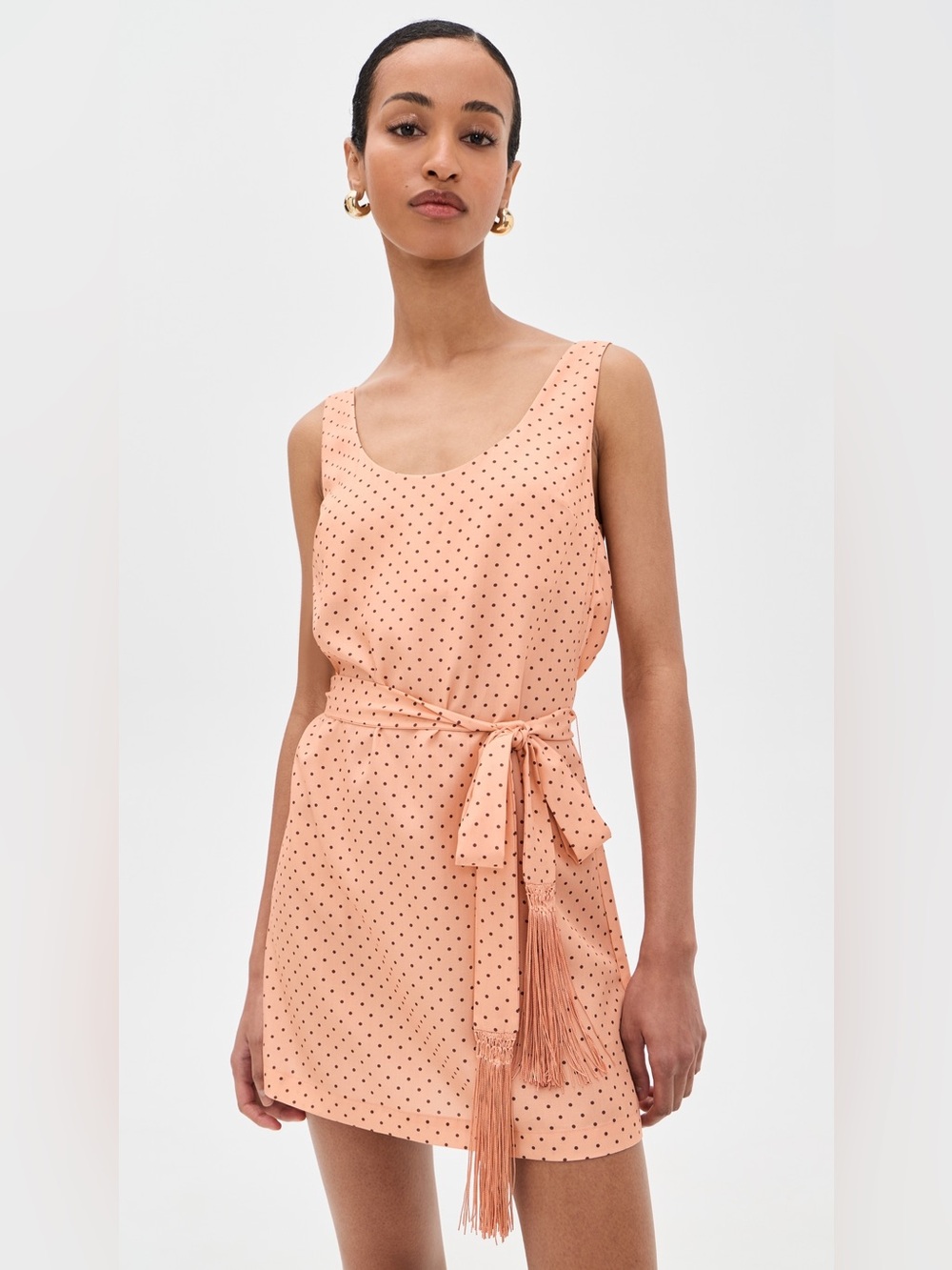 Posse XS Evie Mini Dress Orange Tangerine Polka Dot Waist Tie